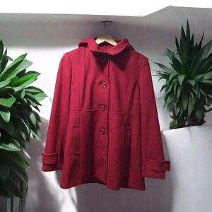 Kenneth Cole Reaction Women’s Coat Wool Blend Cranberry Burgundy Red Size 10